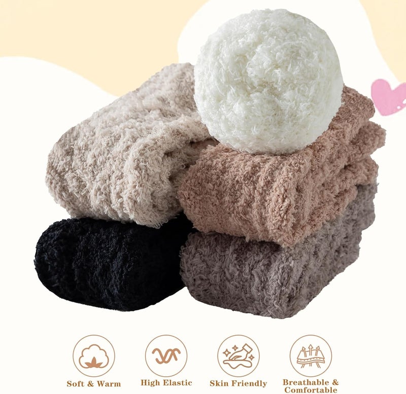 Premillow Fuzzy Socks for Women, Womens Winter Fluffy Socks 5 Pairs Ultra Soft Warm Fabric Sleeping Slipper Sock for Women - Image 4